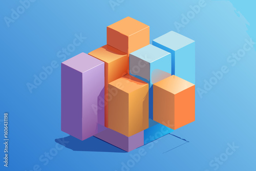 Colorful isometric cubes arranged in a dynamic bar chart formation
