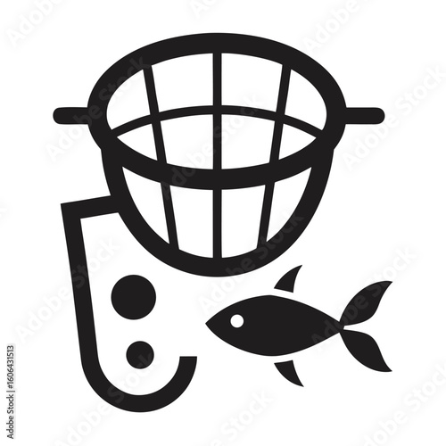 Gillnet or gill and fish trap black vector icon on white background.