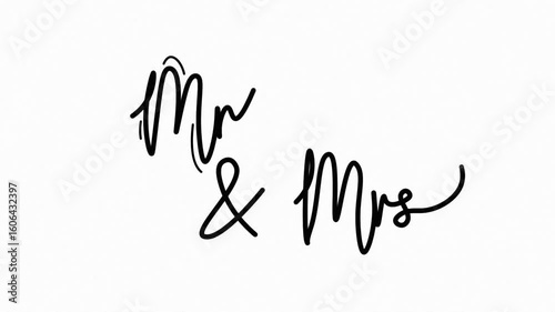 Mr & mrs One line continuous animated typography intro outro, mister misses hand drawn calligraphy monoline vintage text on background, aniamted Calligraphy lettering animation video, black on white