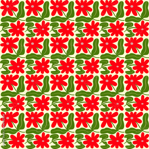 Seamless floral pattern with red and pink flowers and leaves for spring and summer design Abstract hand drawn flowers. Seamless pattern. Flowers for fabric, textile, clothing, poster, cover, banner