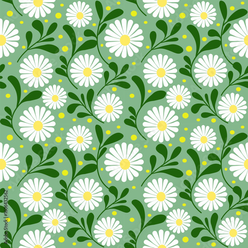 Seamless floral pattern with blooming daisies and camomiles for spring and summer wallpaper and textile design Abstract hand drawn flowers. Seamless pattern. Flowers for fabric, textile, clothing