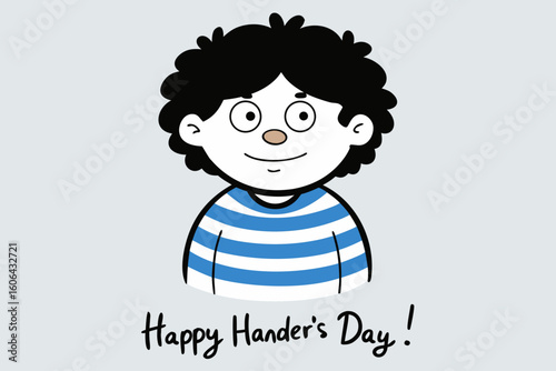 Happy handers day cartoon boy with blue striped shirt