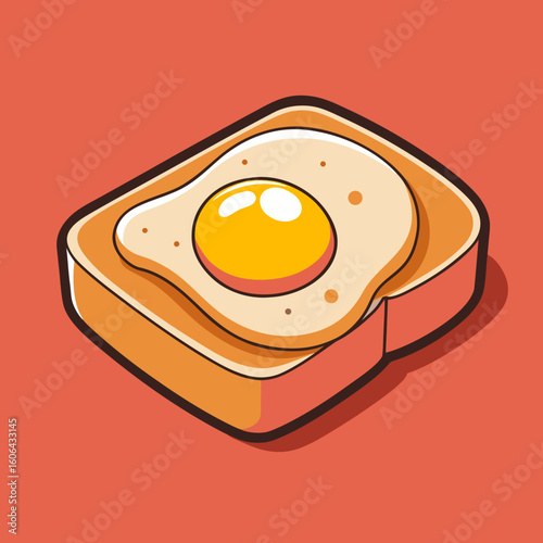 Stylized fried egg on toast with a warm orange background