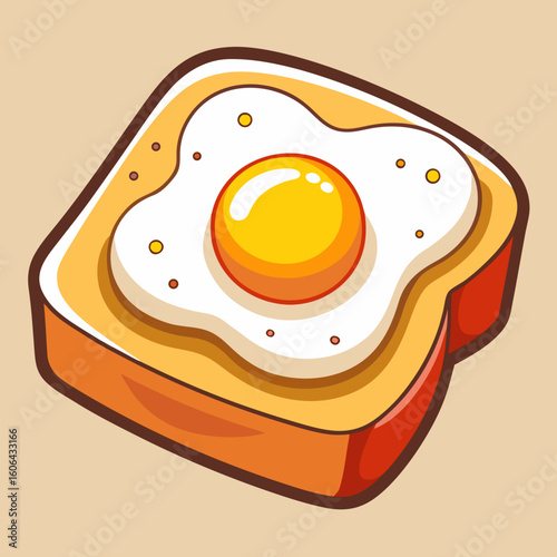 Cartoon fried egg on toast breakfast food illustration