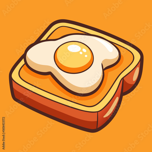 Cute fried egg on toast cartoon