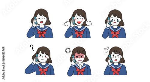 Compilation of diverse emotions expressed by a young person during mobile phone conversations demonstrating various reactions and feelings