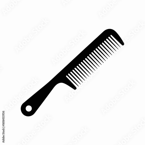 Black silhouette of a comb with a handle and teeth isolated on white background silhouette