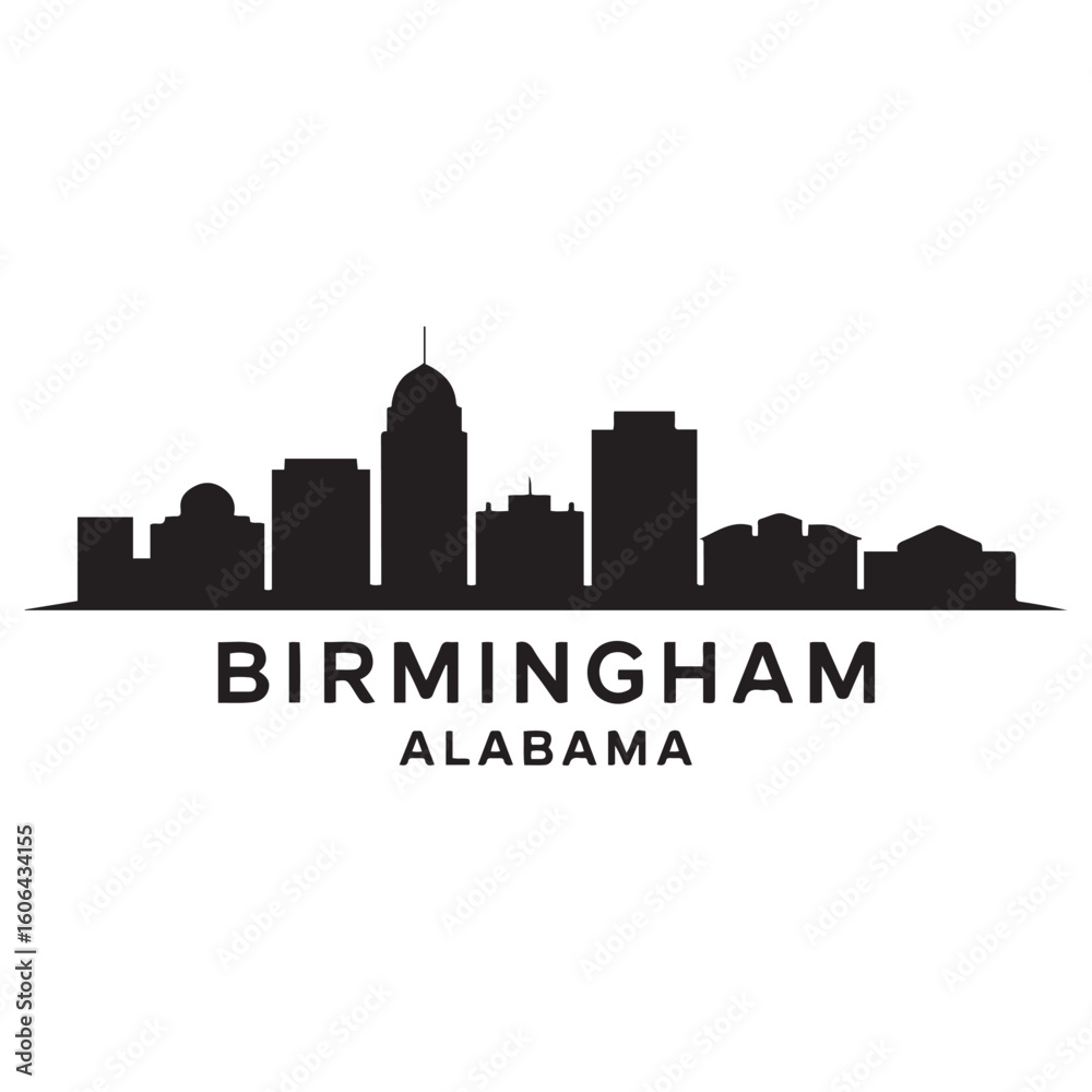 Naklejka premium Birmingham skyline horizontal banner. Birmingham, Alabama. Vector template for your design. Vector black silhouette. with white background