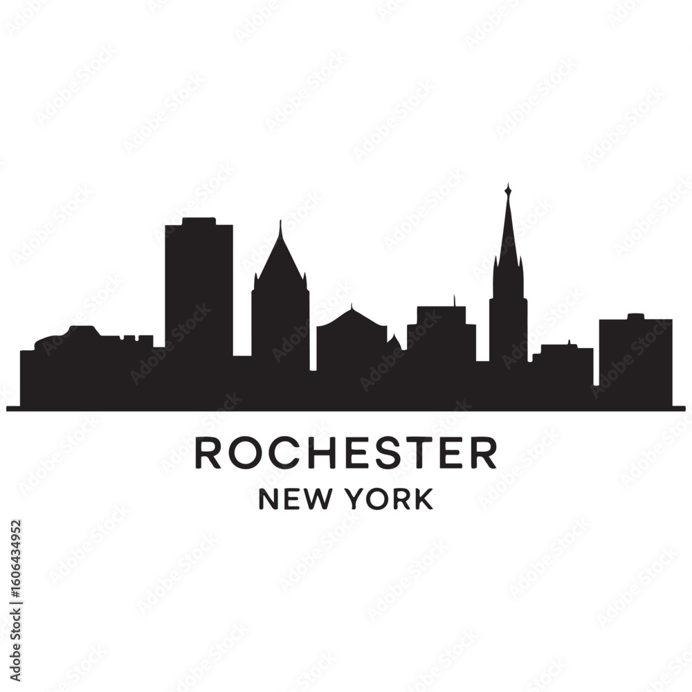 Fototapeta premium Rochester skyline horizontal banner. Rochester, New York. Vector template for your design. Vector black silhouette. with white background