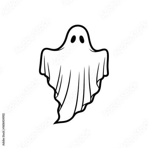 A simple, friendly ghost character with two black eyes peeking out from a white sheet