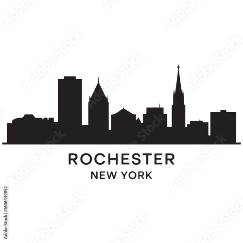 Rochester skyline horizontal banner. Rochester, New York. Vector template for your design. Vector black silhouette. with white background
