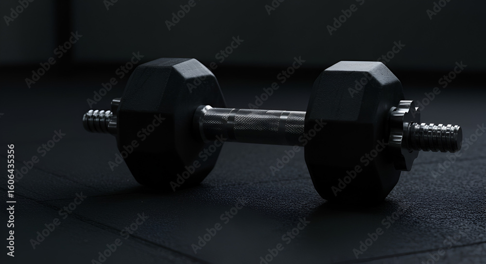 Naklejka premium Dark gym dumbbell on mat