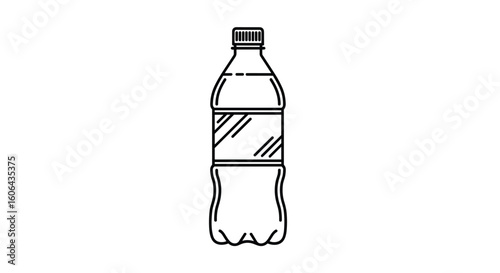 Clear outline drawing of a plastic bottle with a label and cap perfect for illustrating beverages and refreshment concepts