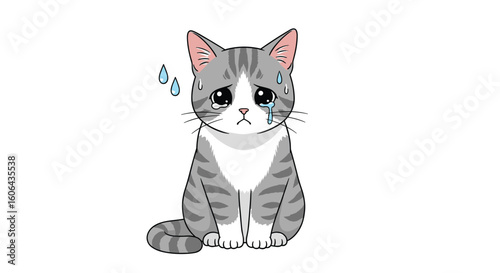 Adorable sad kitten expressing sorrow with watery eyes and gentle gray stripes a truly heartwarming sight for all animal lovers
