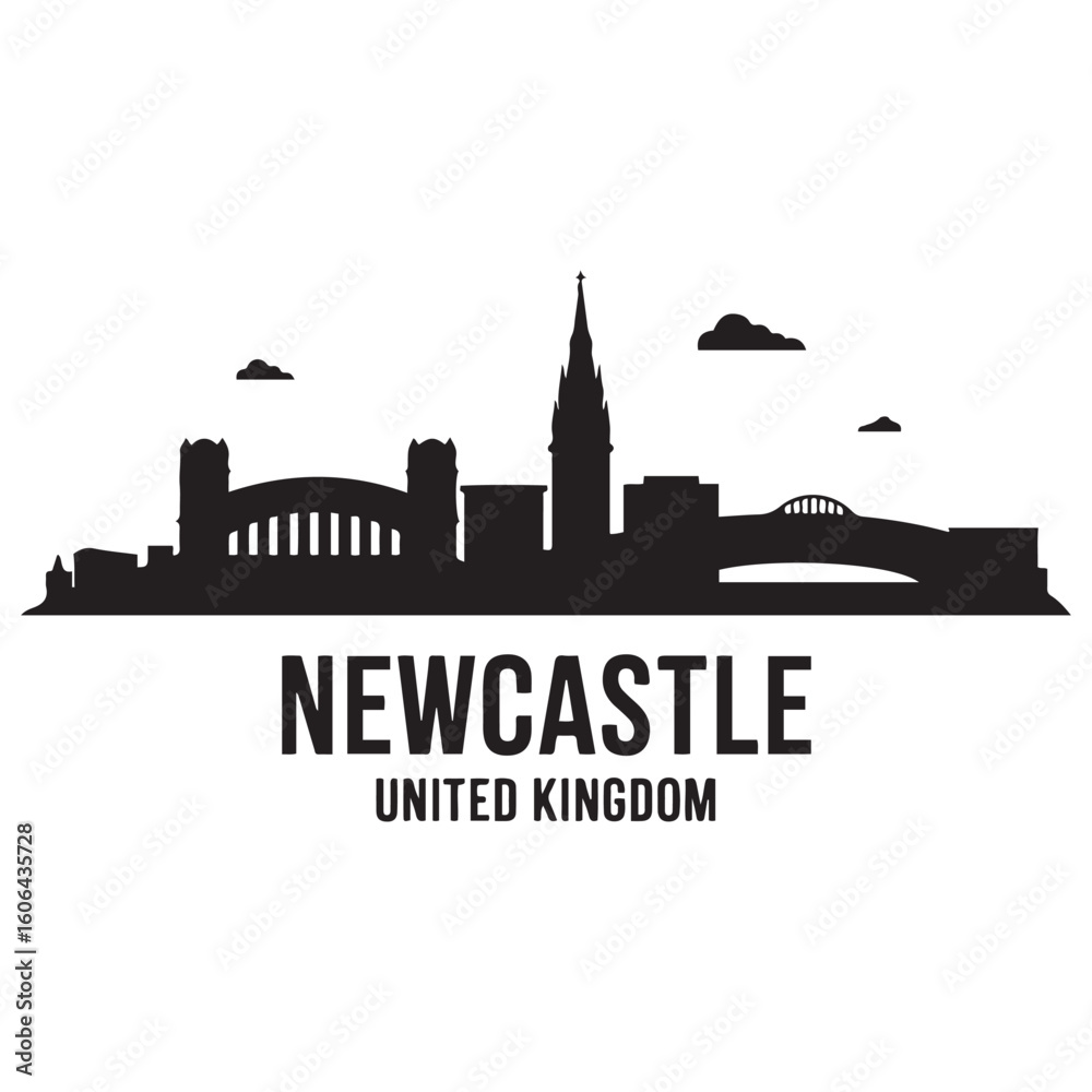 Fototapeta premium Newcastle skyline horizontal banner. Newcastle, United Kingdom. Vector template for your design. Vector black silhouette. with white background