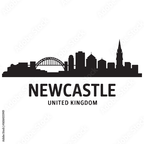 Newcastle skyline horizontal banner. Newcastle, United Kingdom. Vector template for your design. Vector black silhouette. with white background