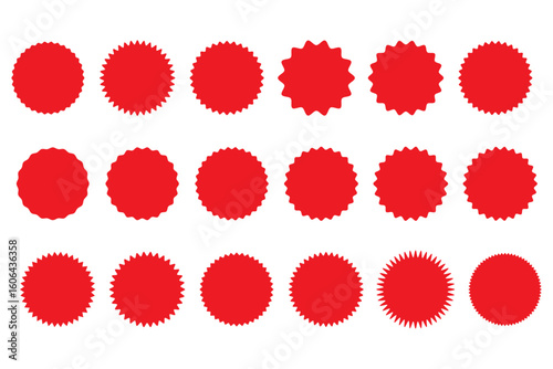 Star badges circle template set in black, red and green with white background. Sale price tag. Stocker starburs, sticker. vector illustrator.