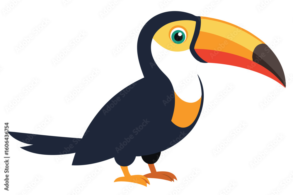 Fototapeta premium Vibrant Toucan with Bold Colors A Cheerful Tropical Bird Illustration, Featuring Striking Yellow, Orange, and Black Plumage