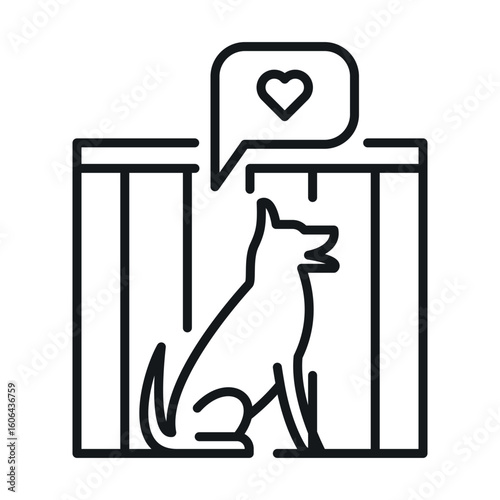 Dog shelter icon showcasing a happy dog with a heart symbol, representing rescue and adoption efforts in animal welfare
