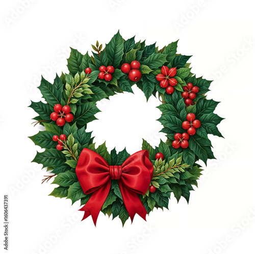 Christmas Advent wreath with red ribbon