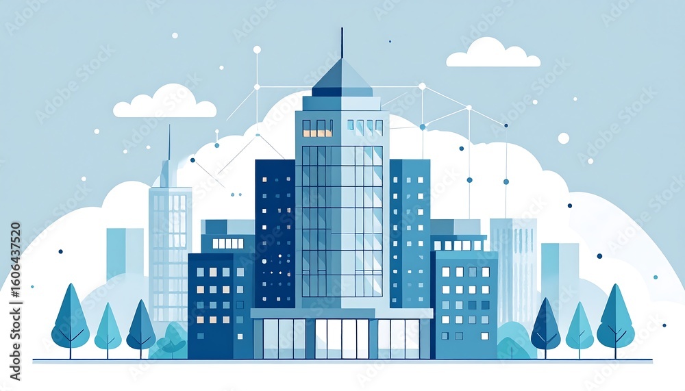 Obraz premium Modern city skyline with a prominent building