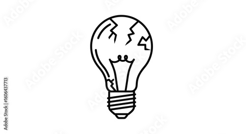 Conceptual illustration of a damaged light bulb representing broken ideas or failed innovation