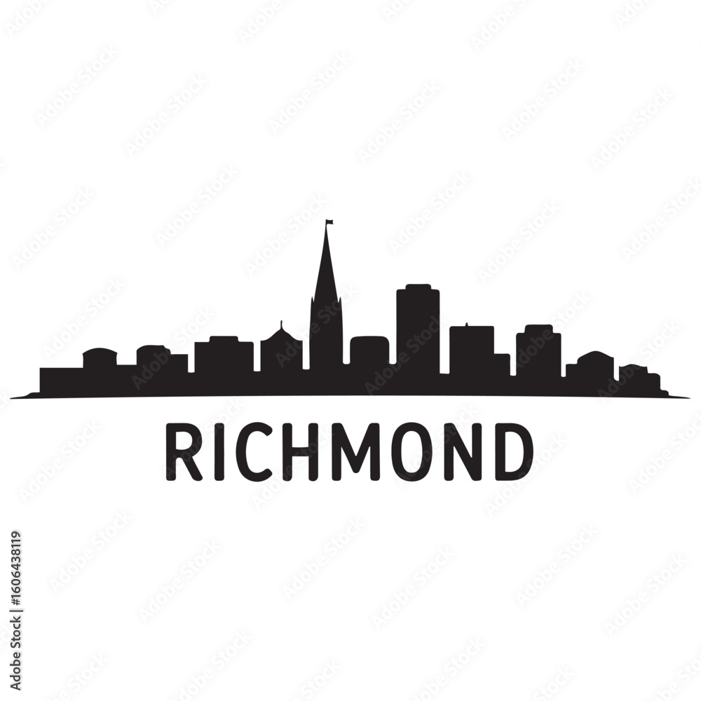 Obraz premium Richmond skyline silhouette. Black Richmond city. Vector black silhouette. with white background