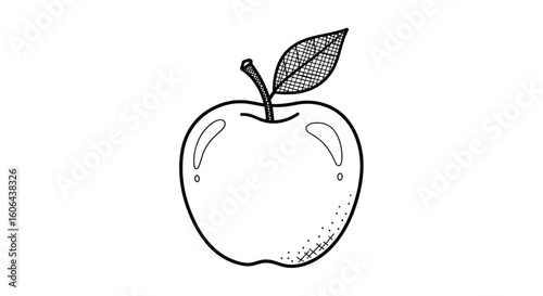 A classic apple illustration with a leaf and stem representing healthy fruit and nature's bounty