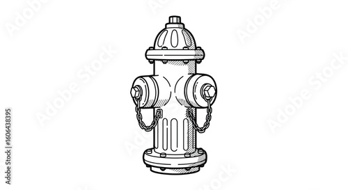An illustration of a classic american fire hydrant with multiple nozzles and a rounded top designed for efficient water delivery