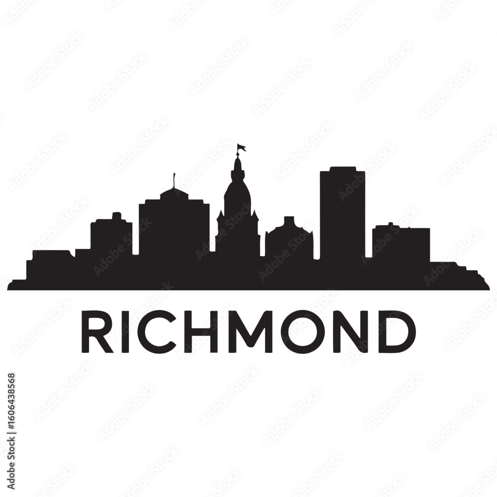 Fototapeta premium Richmond skyline silhouette. Black Richmond city. Vector black silhouette. with white background