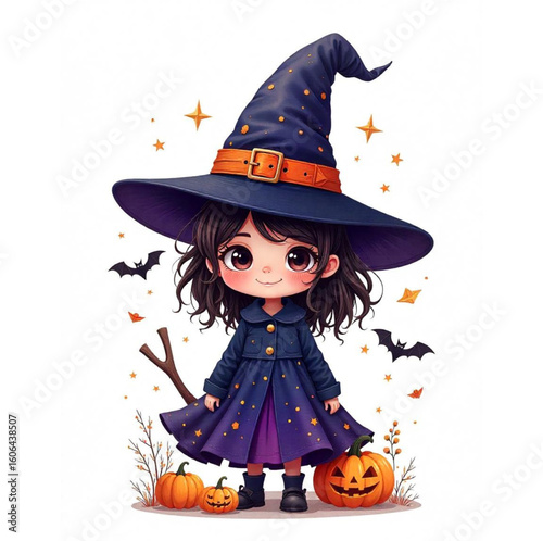Girl in a witch costume on Halloween