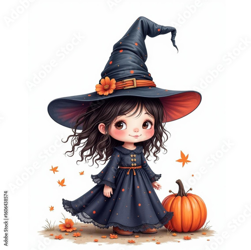 Girl in a witch costume on Halloween