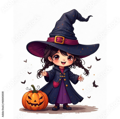 Girl in a witch costume on Halloween