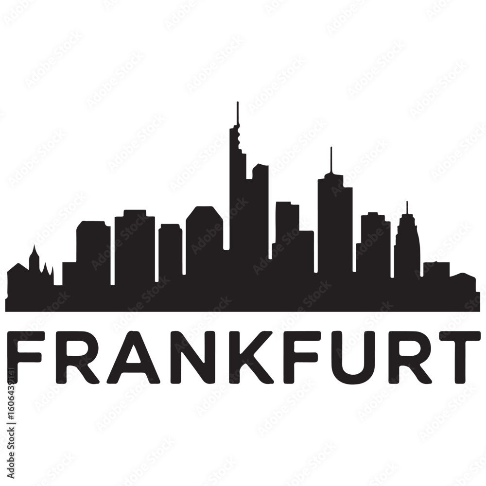Naklejka premium Frankfurt skyline silhouette. Black Frankfurt city. Vector black silhouette. with white background
