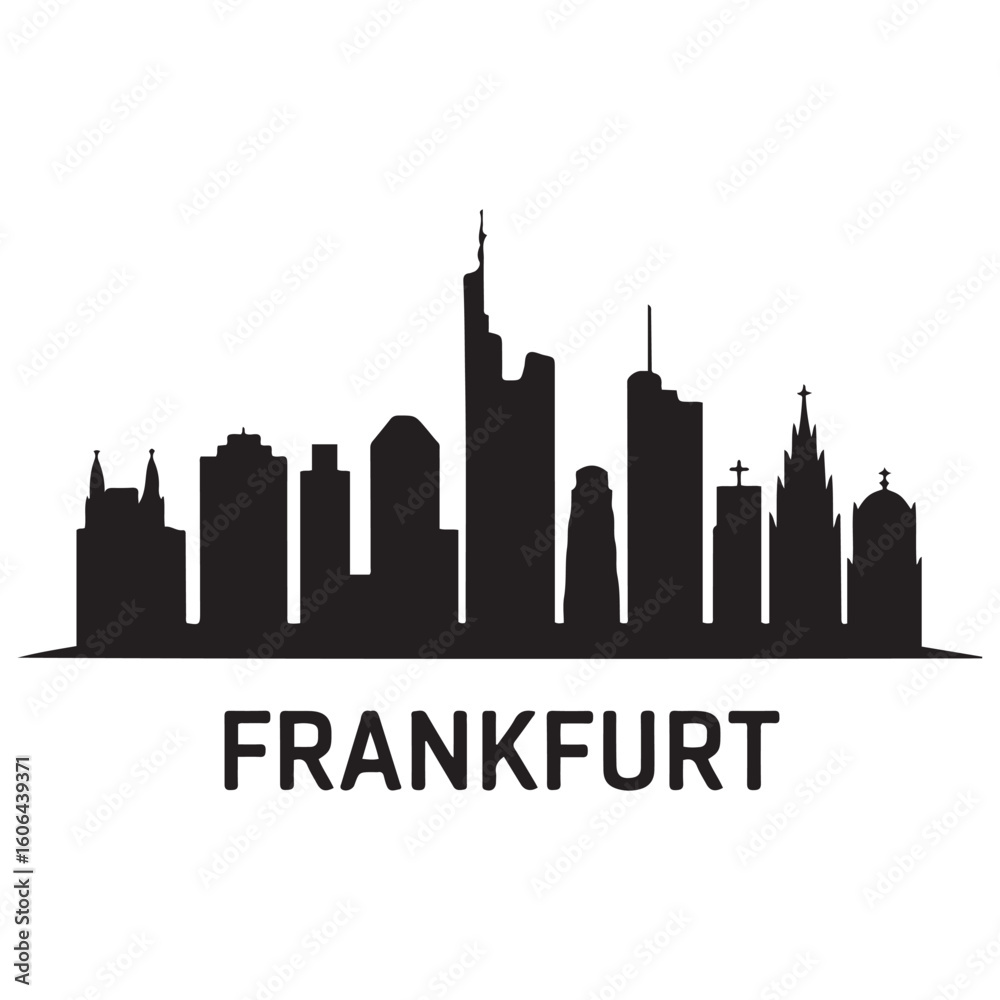 Fototapeta premium Frankfurt skyline silhouette. Black Frankfurt city. Vector black silhouette. with white background