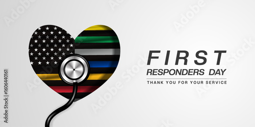 National First Responders Day. First responders flag and stethoscope. Great for posters, banners and social media. White background.