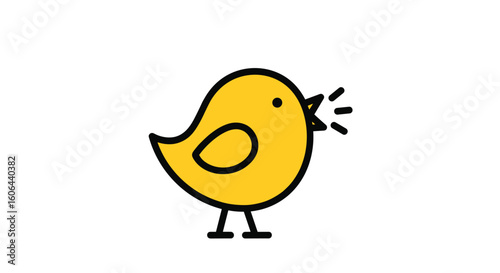 A cute little yellow bird singing a song on a white background illustrating joyful nature sounds and avian communication