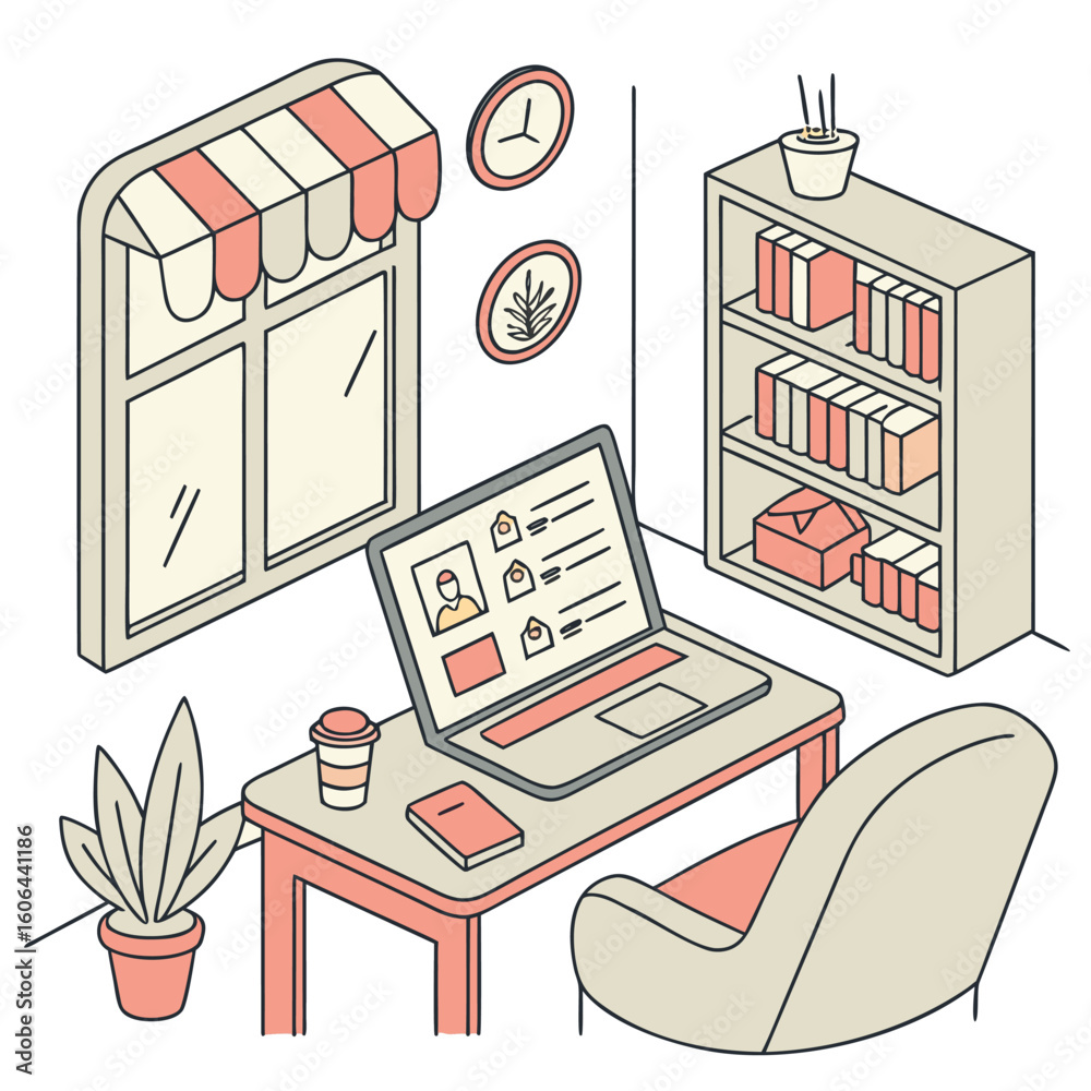 Fototapeta premium Online Shopping from Home with Laptop and Digital Storefront View