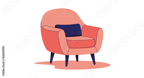 Cozy armchair with plush cushion and tapered legs in a modern living room