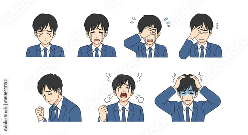 Collection of pixel art illustrations depicting various human emotions and stressful situations faced by professionals