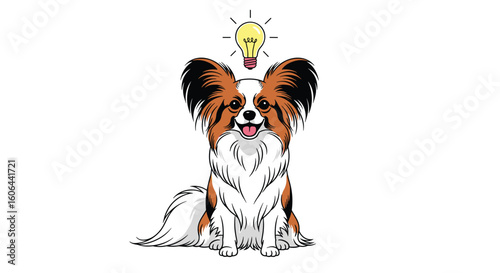 Clever papillon dog enthusiastic about discovering new concepts and bright ideas illuminating its mind