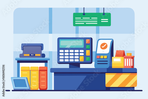 Cashier terminal setup in a retail store highlighting equipment and organization for efficient sales processing
