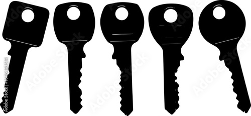 Vector art of five vintage keys isolated on a white background
