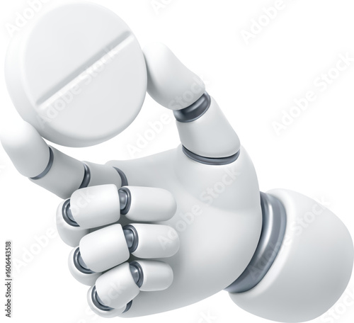 3D Vector Robot Hand Holding Pill Icon for AI in Medical Technology