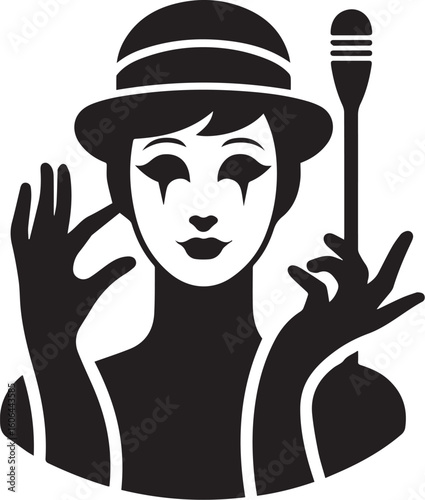 Mime artist performing silent comedy show silhouette
