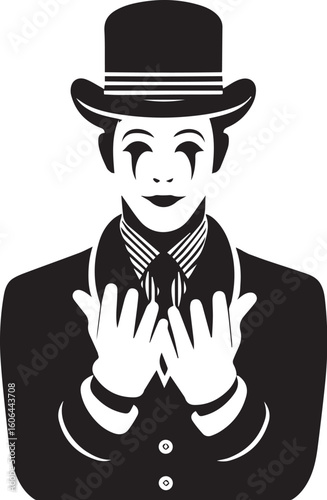 Mime artist performing silent comedy show silhouette