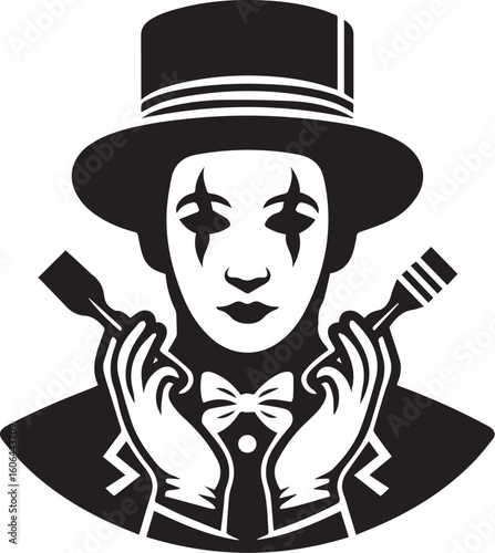 Mime artist performing silent comedy show silhouette
