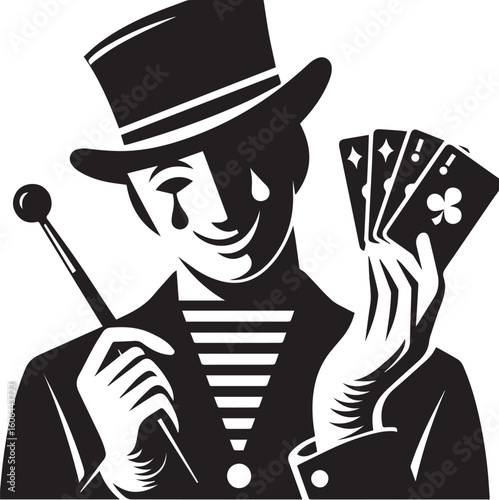 Mime artist performing silent comedy show silhouette