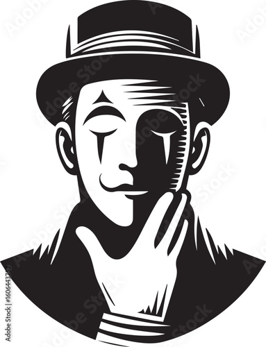 Mime artist performing silent comedy show silhouette