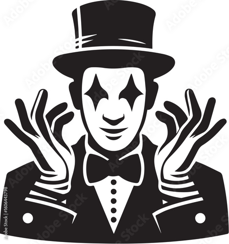 Mime artist performing silent comedy show silhouette